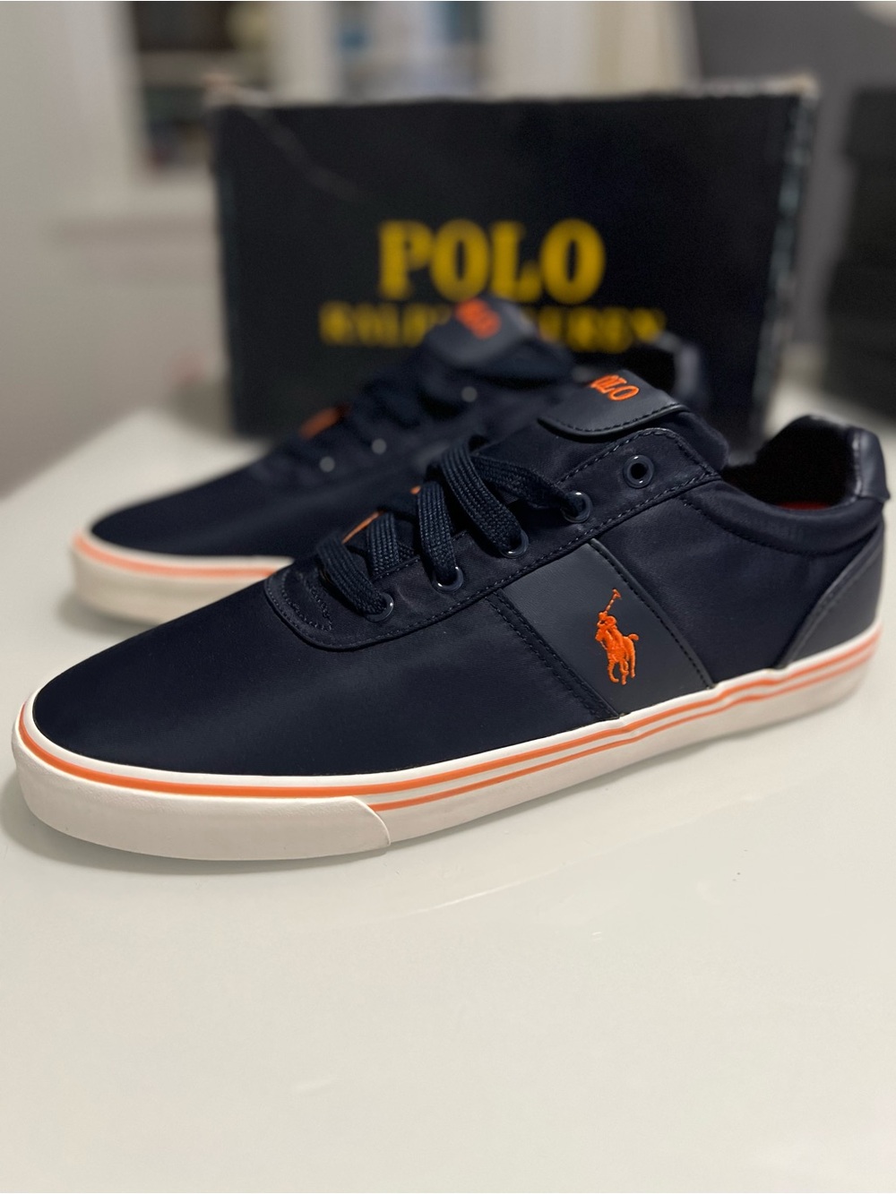 Polo by Ralph Lauren Navy & Orange Low-Top Sneakers